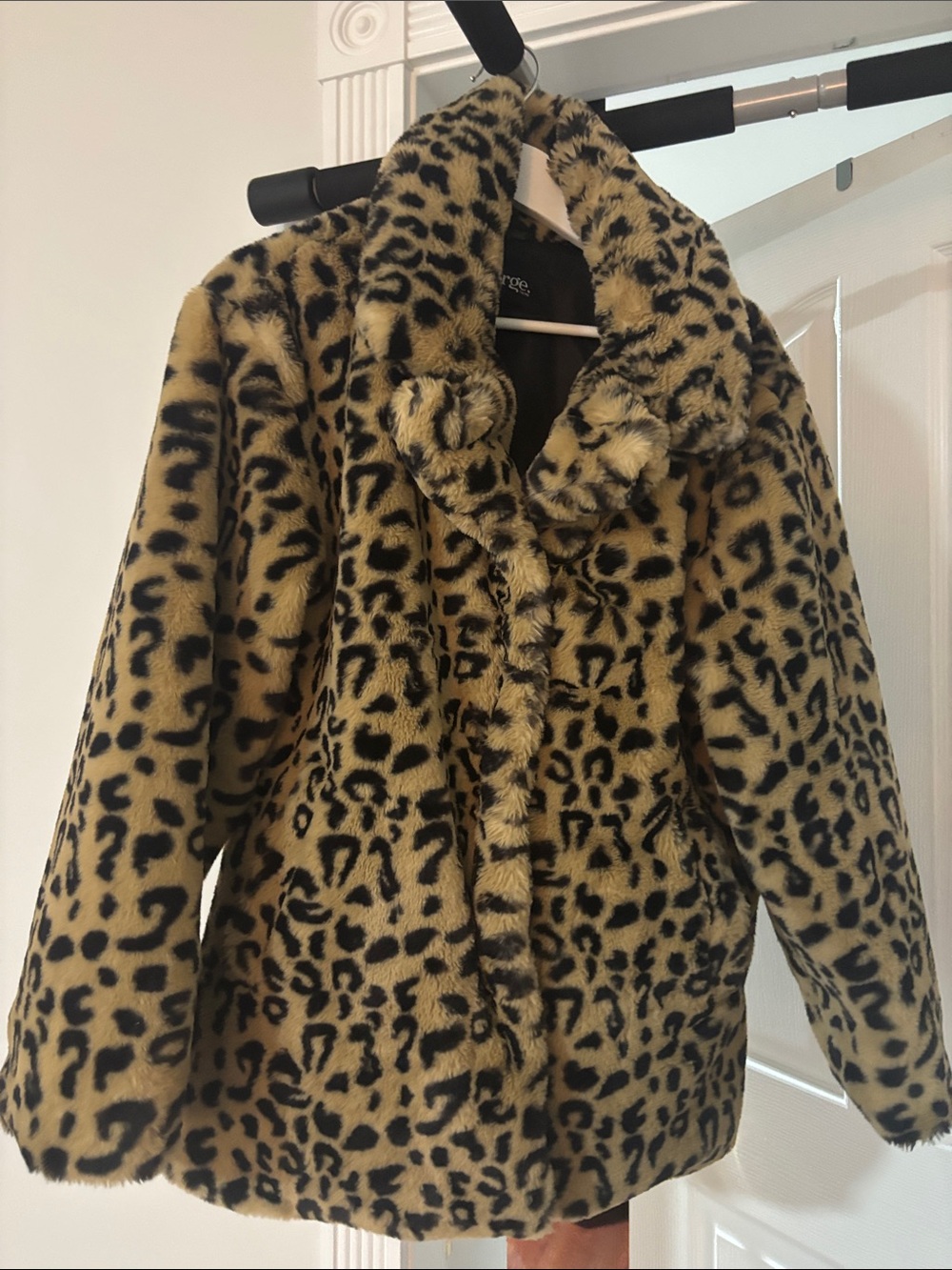 George Leopard Print Teddy Jacket in Tan and Black